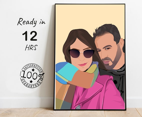 Couple Selfie Colored Portrait With Pink Coat And Scarf Poster