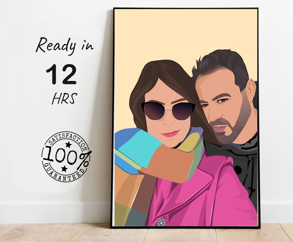 Couple Selfie Colored Portrait With Pink Coat And Scarf Poster