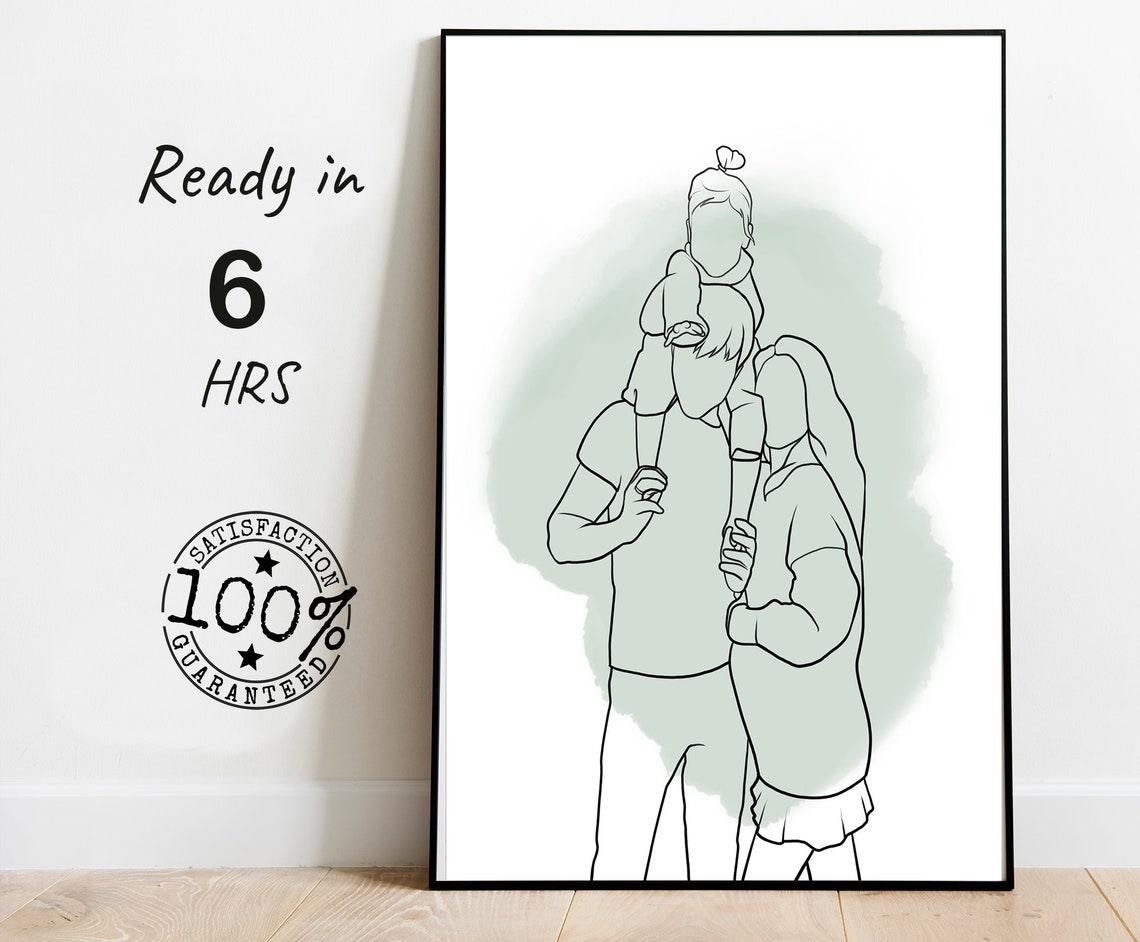 Custom Faceless Portrait One Line Drawing From Photo Outline Painting Gift For Family Gift For Him Minimal Wall Decor For Home