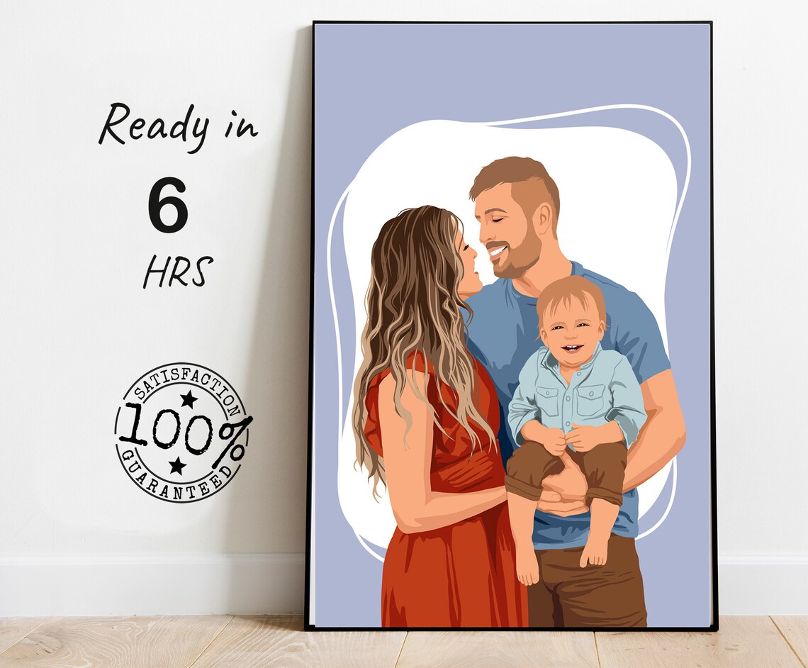 Colored Family Of Three Faceless Portrait Illustration Poster