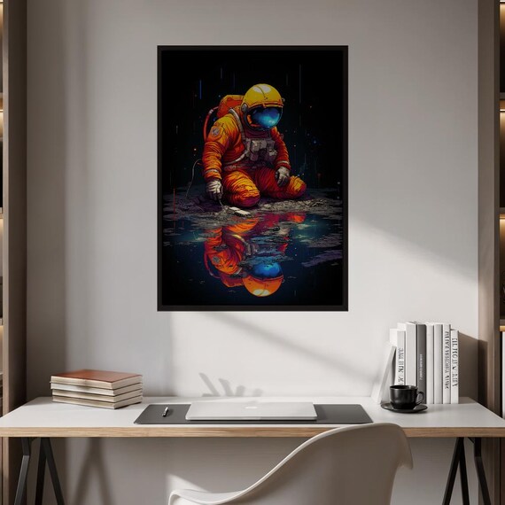 Contemplative Astronaut Reflection Cosmic Night SciFi Wall Art