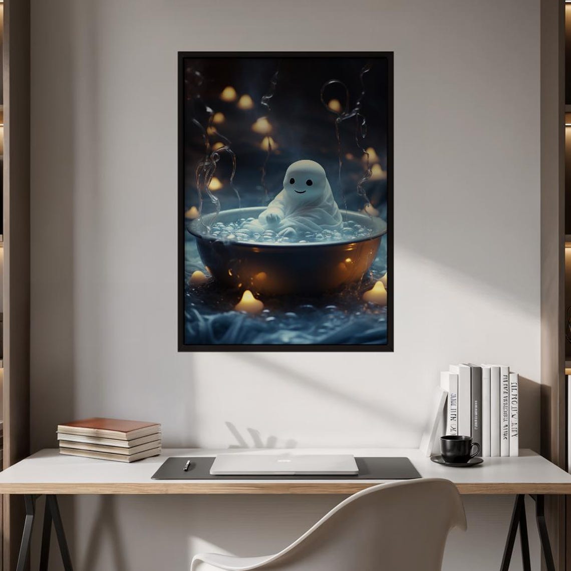 Cute Smiling Ghost Bubble Bath Glowing Night Lights Candles Poster