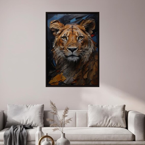 Abstract Fragmented Tiger Portrait Bold Orange Black Wildlife Poster