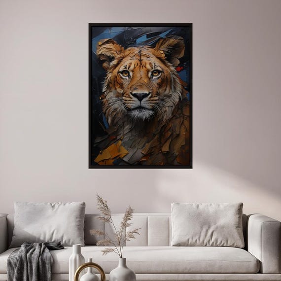 Majestic Roar Abstract Big Cat Art Print Modern Wildlife Fragmented Poster Museum Grade Matte Wall Decor Bold Contemporary Animal