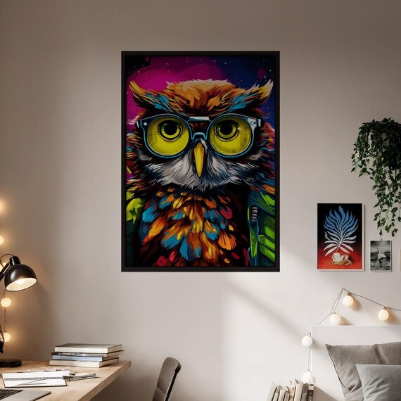 Vibrant Owl With Glasses Poster Cosmic Colorful Pop Art Wall Decor Modern Animal Illustration Print Unique For Home N202528