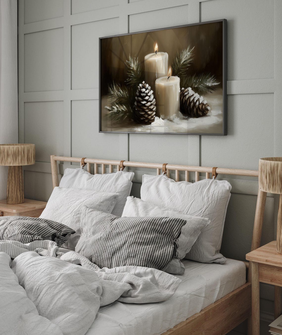 Two Lit Candles With Frosted Pinecones Christmas Still Life Poster - Image 3