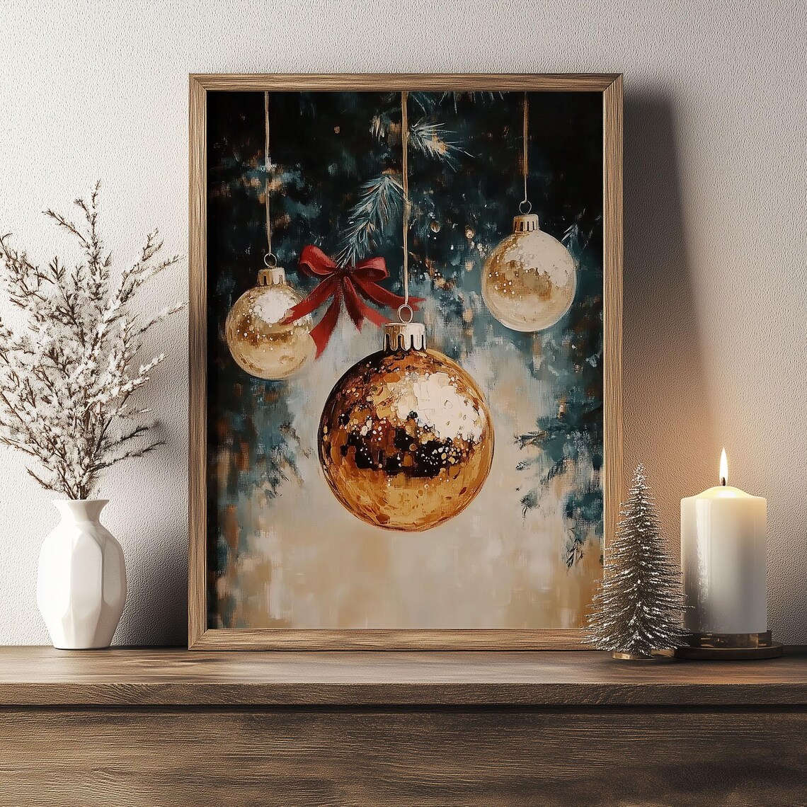 Gold Baubles with Red Bow Impressionist Christmas Ornament Poster - Image 4