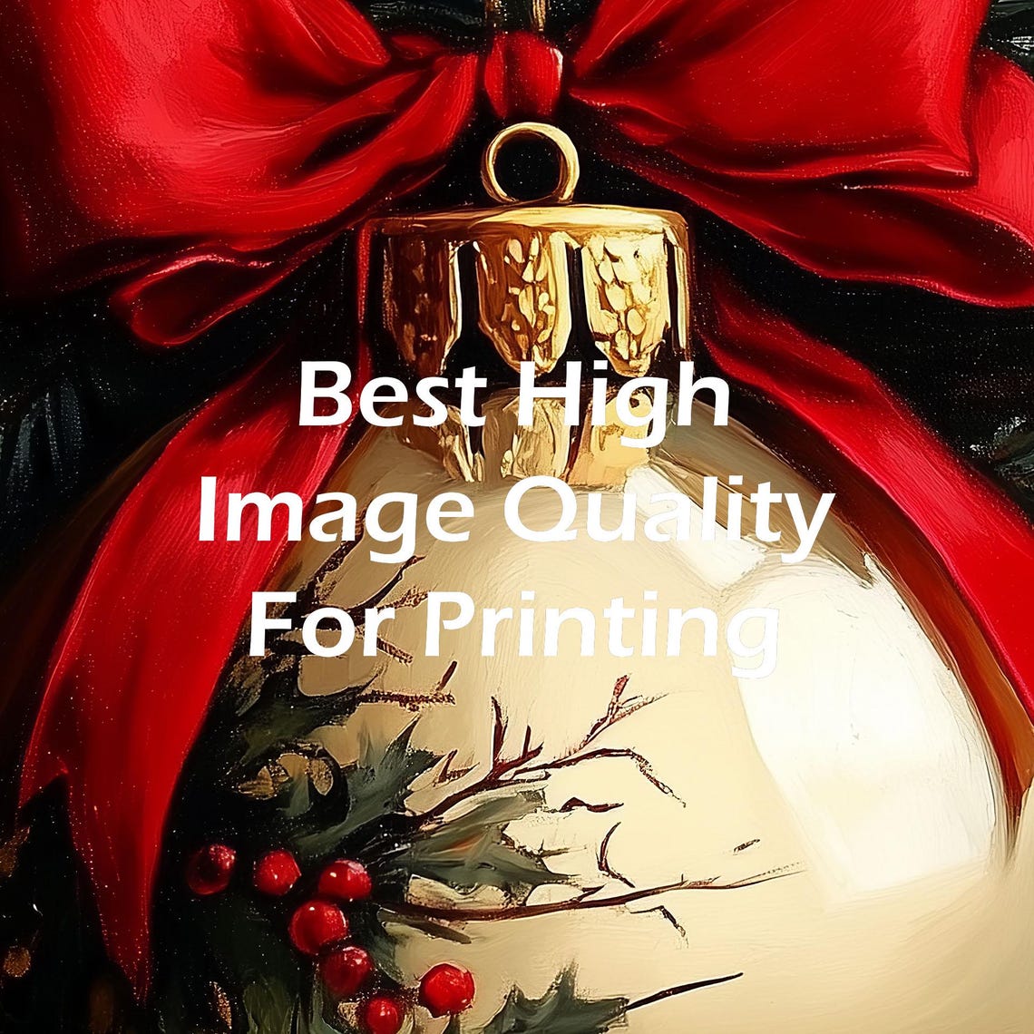 Gold Christmas Ornament With Red Bow Holly Berries Dark Poster - Image 5