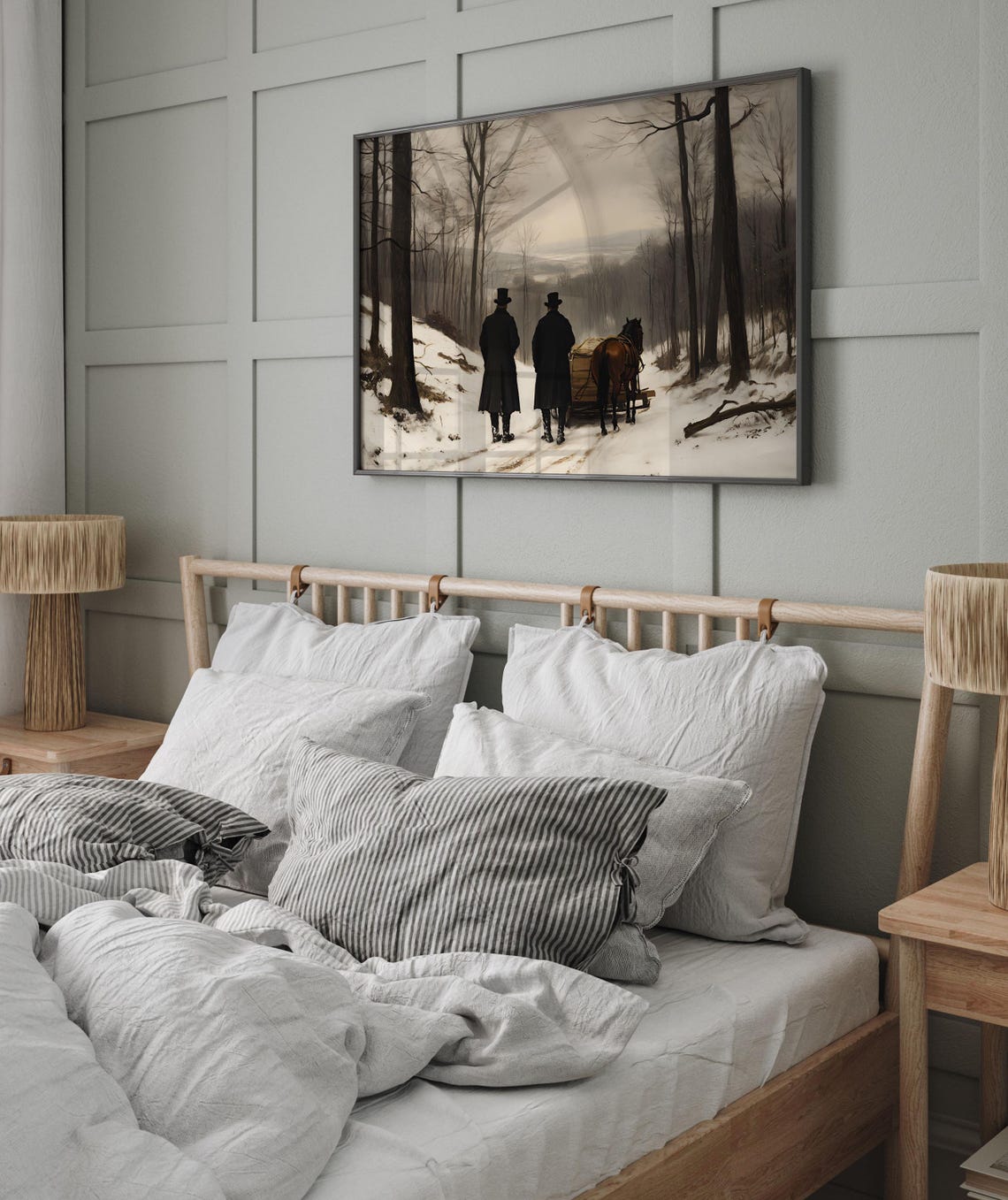 Victorian Gentlemen Horse Sled Snowy Forest Oil Painting Poster - Image 7