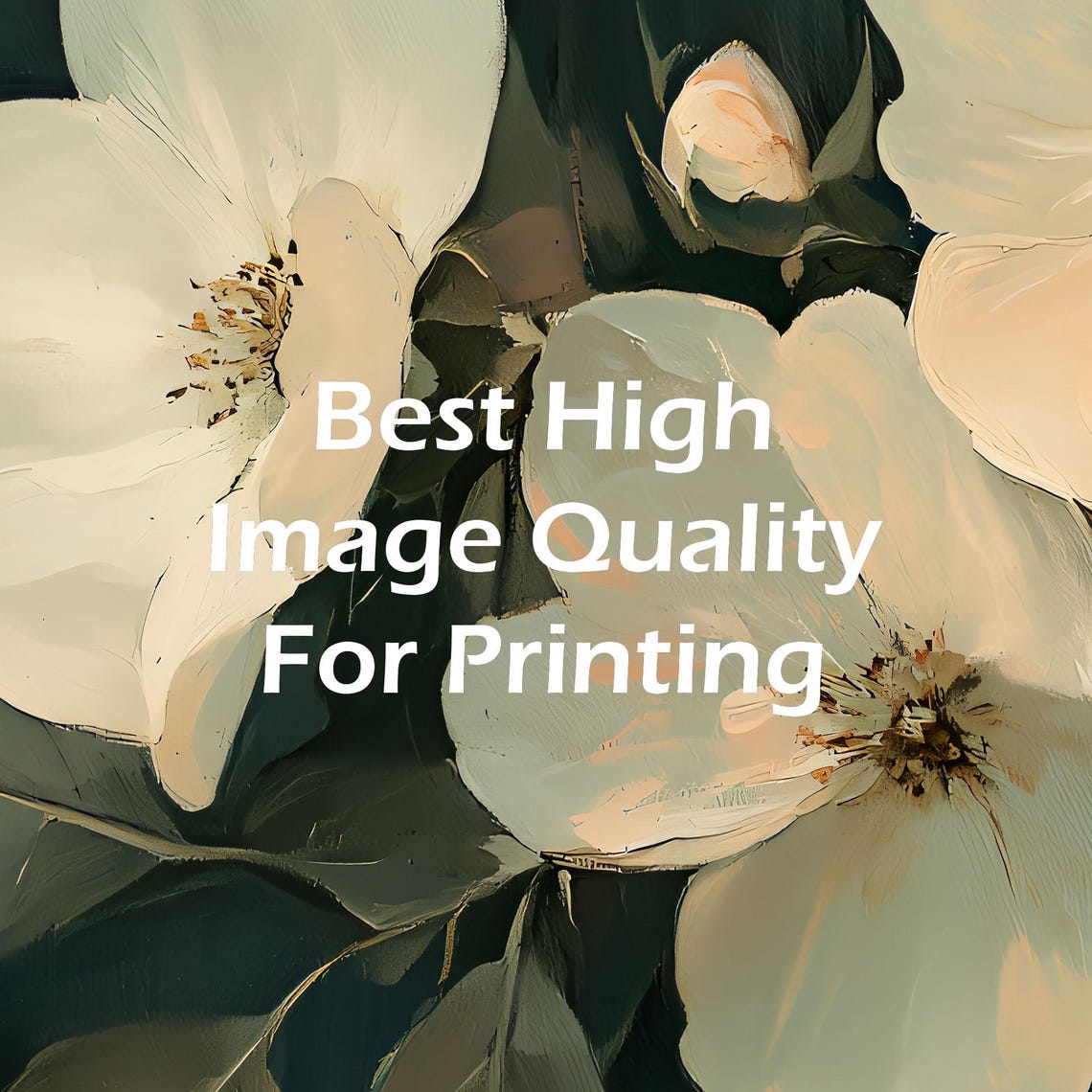 White Blossoms on Dark Ground Moody Floral Oil Painting Poster - Image 3