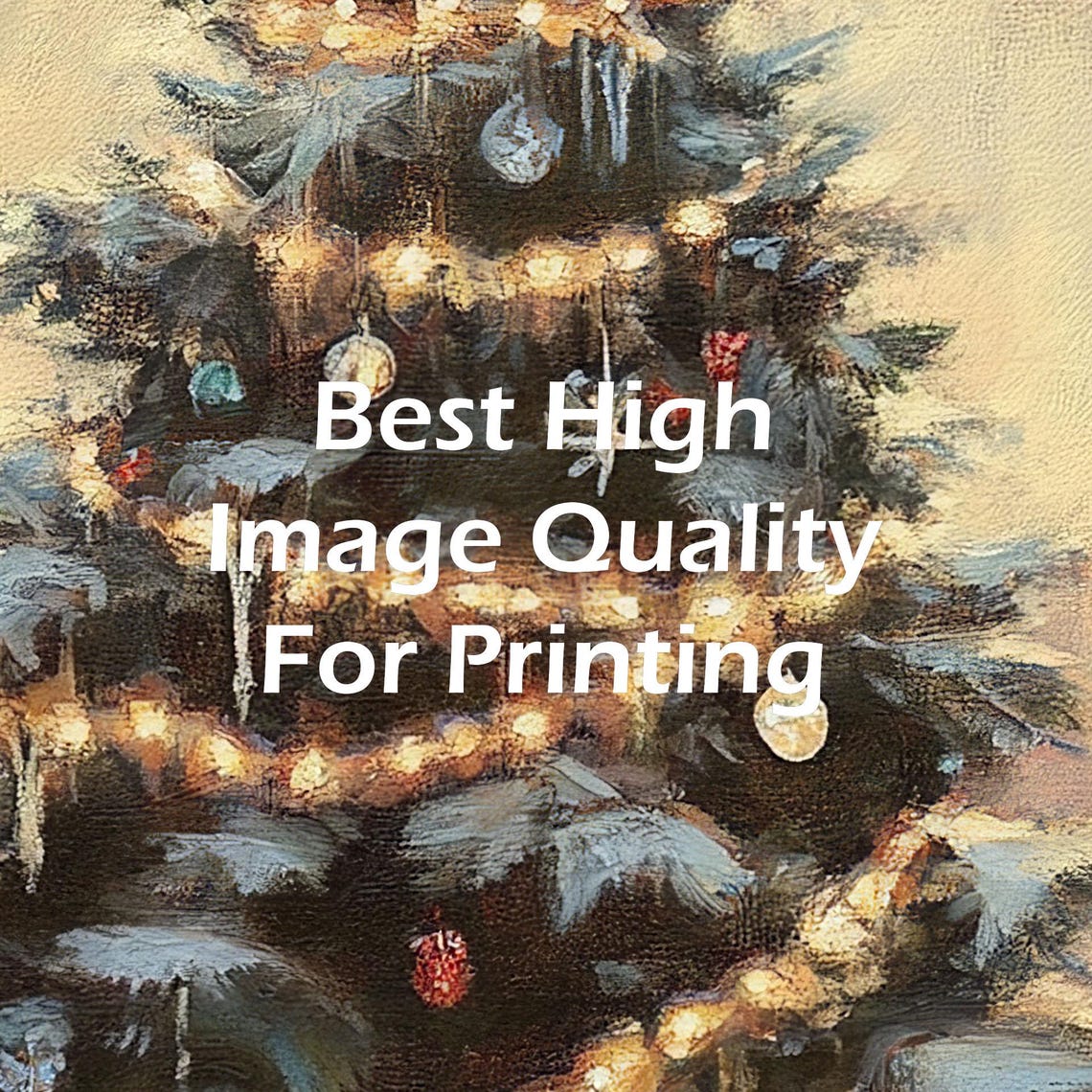Lit Christmas Tree With Garland Lights Indoors Vintage Oil Poster - Image 5
