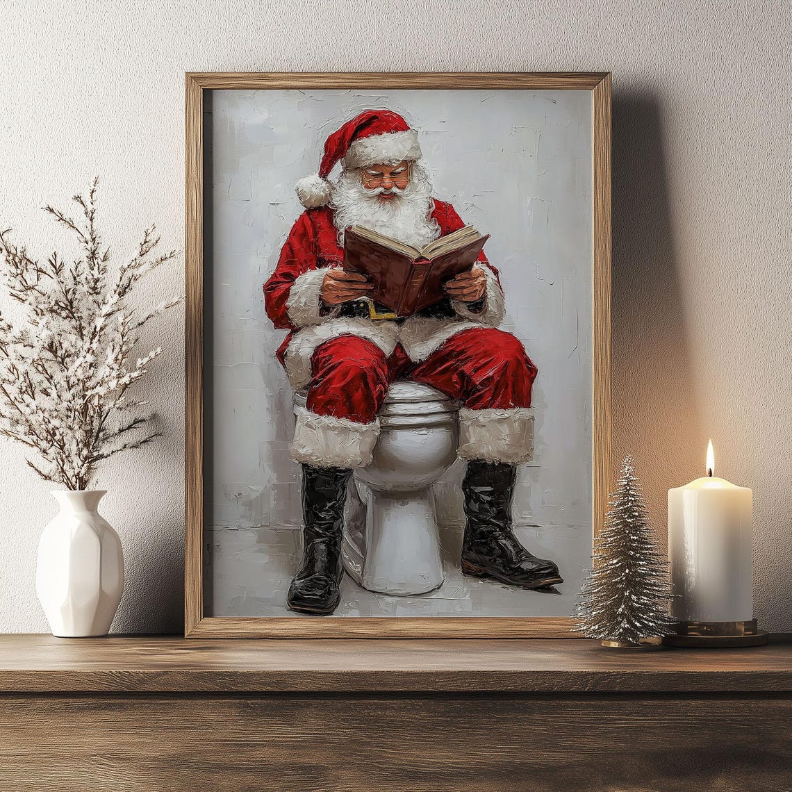 Christmas Wall Art Of Santa Claus Funny Portrait Winter Decoration Home Decor Artwork Holiday Livingroom Bathroom Restroom Toilet - Image 4