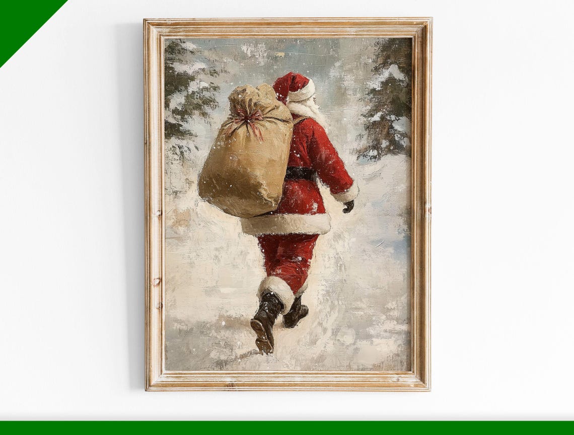 Santa Claus With Full Gift Sack Walking Away Through Snow Poster