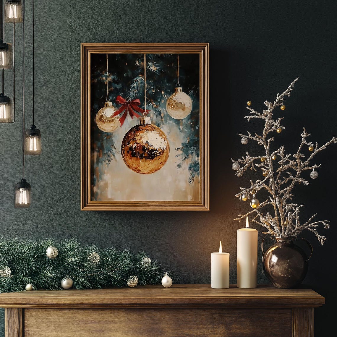 Gold Baubles with Red Bow Impressionist Christmas Ornament Poster - Image 5