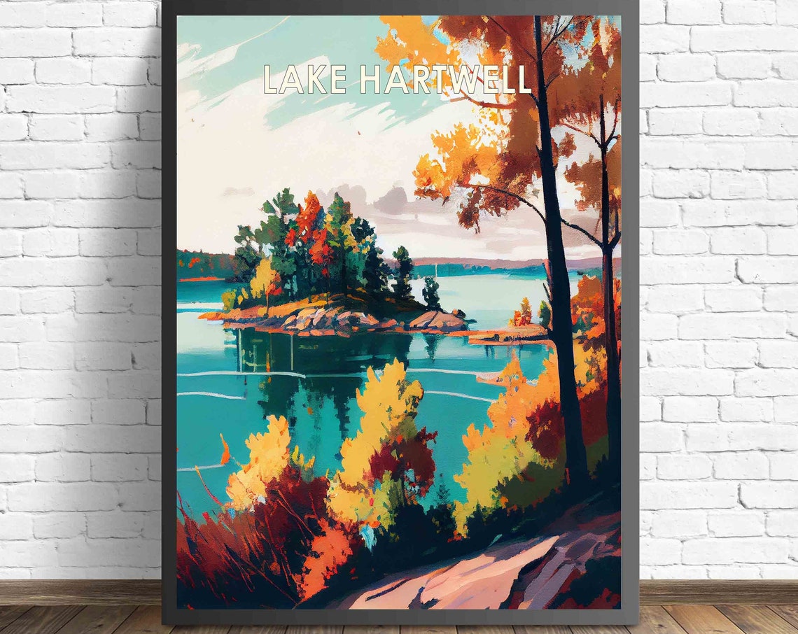 Lake Hartwell Georgia Autumn Shoreline Vintage Landscape Poster
