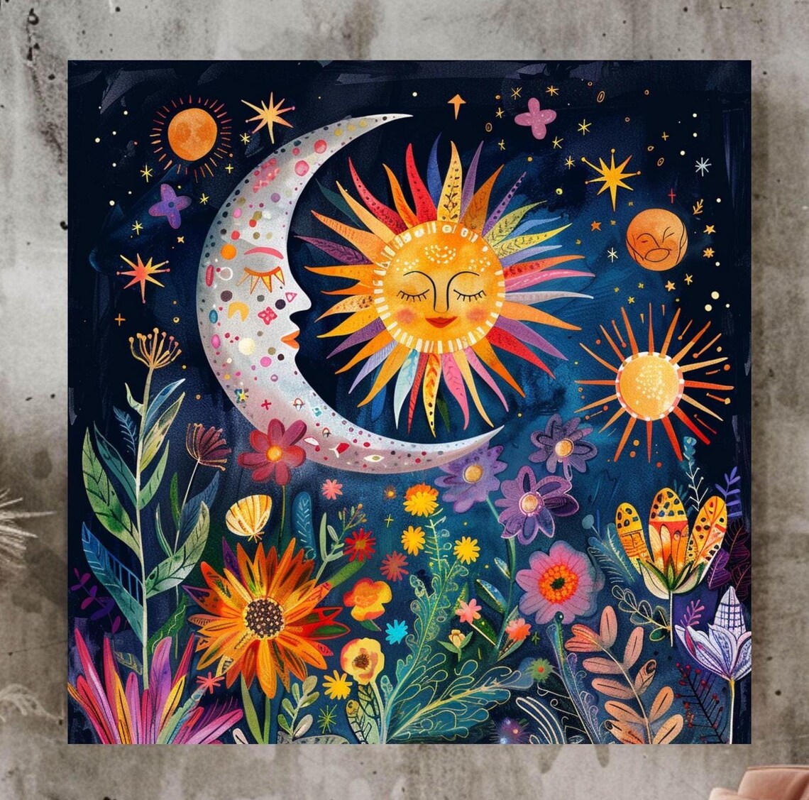 Celestial Floral Poster, Cosmic Boho Decor