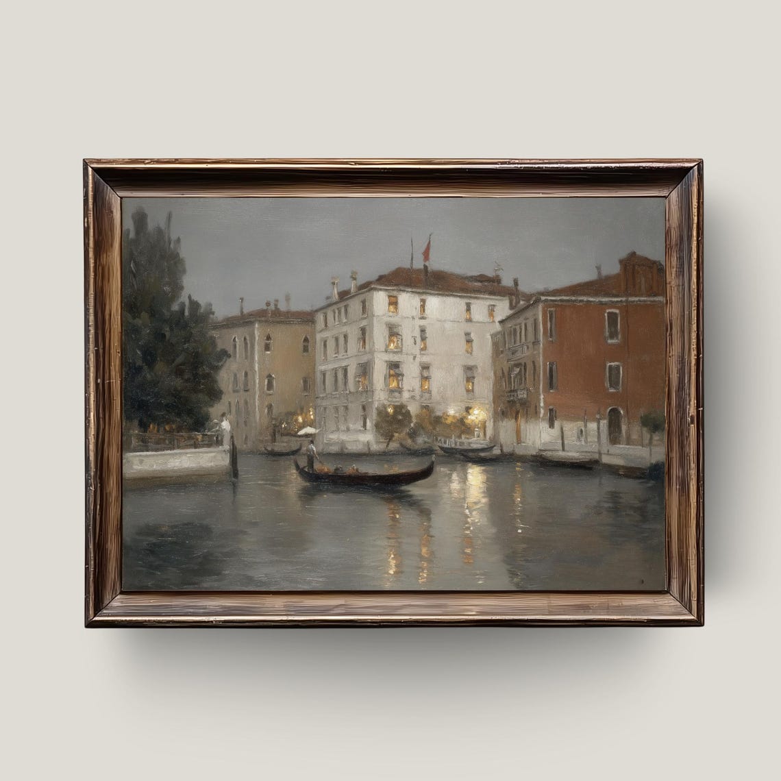Venice Twilight Gondola Evening Canal Reflections Oil Art Poster