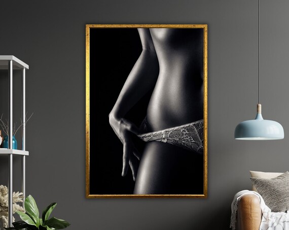 Black And White Sensual Lace Figure Close Up Photography Art Poster
