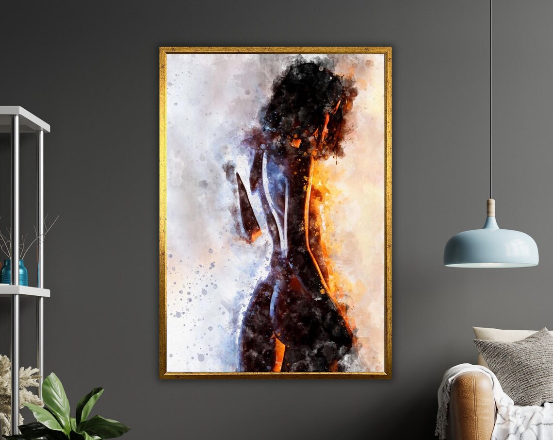 Watercolor Nude Woman Figure Dark Amber Abstract Sensual Art Wall Poster
