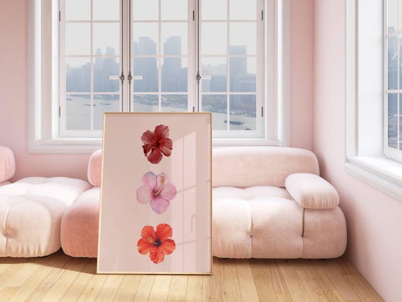 Hibiscus Flower Hawaiian Aloha Art Print Decor Funky Wall Art Retro Art Print Preppy Room Decor Pink Decor