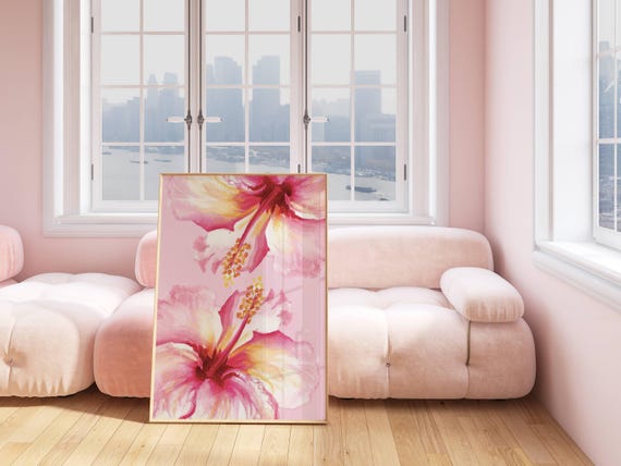 Hibiscus Flower Hawaiian Aloha Wall Art Print Poster Decor Funky Retro Preppy Room Decor Pink Hawaii Decor Instant