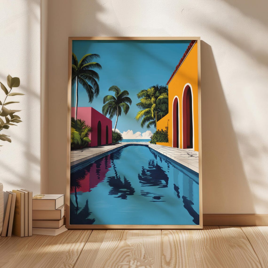 Hiroshi Nagai Style Turquoise Pool Palms Pop Art Summer Wall Poster
