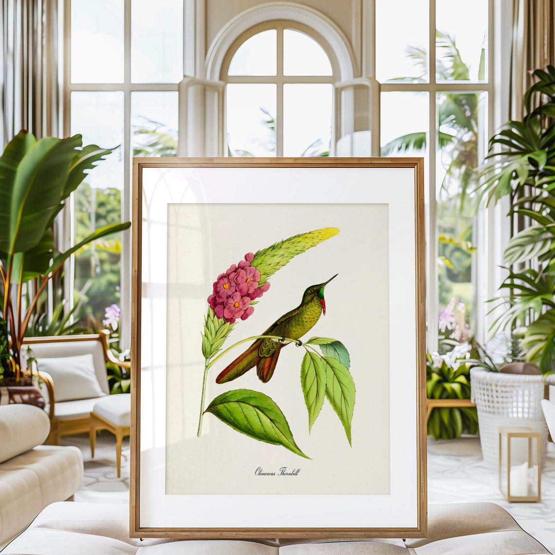 Olivaceous Thornbill Hummingbird Print Bird Art Print Bird Art Bird Poster Flower Art Floral Garden Hummingbird Art Green Pink - Image 3