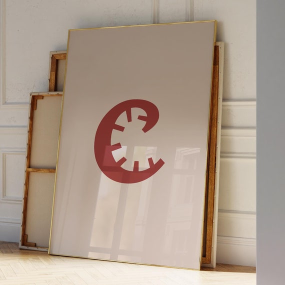 Funny Letter C Print Red Beige Alphabet Poster Initial Wall Art For Kidscollagedormteen Room