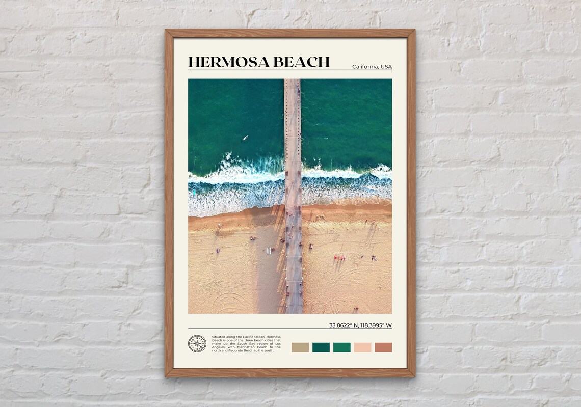 Hermosa Beach Travel Poster, California Wall Art