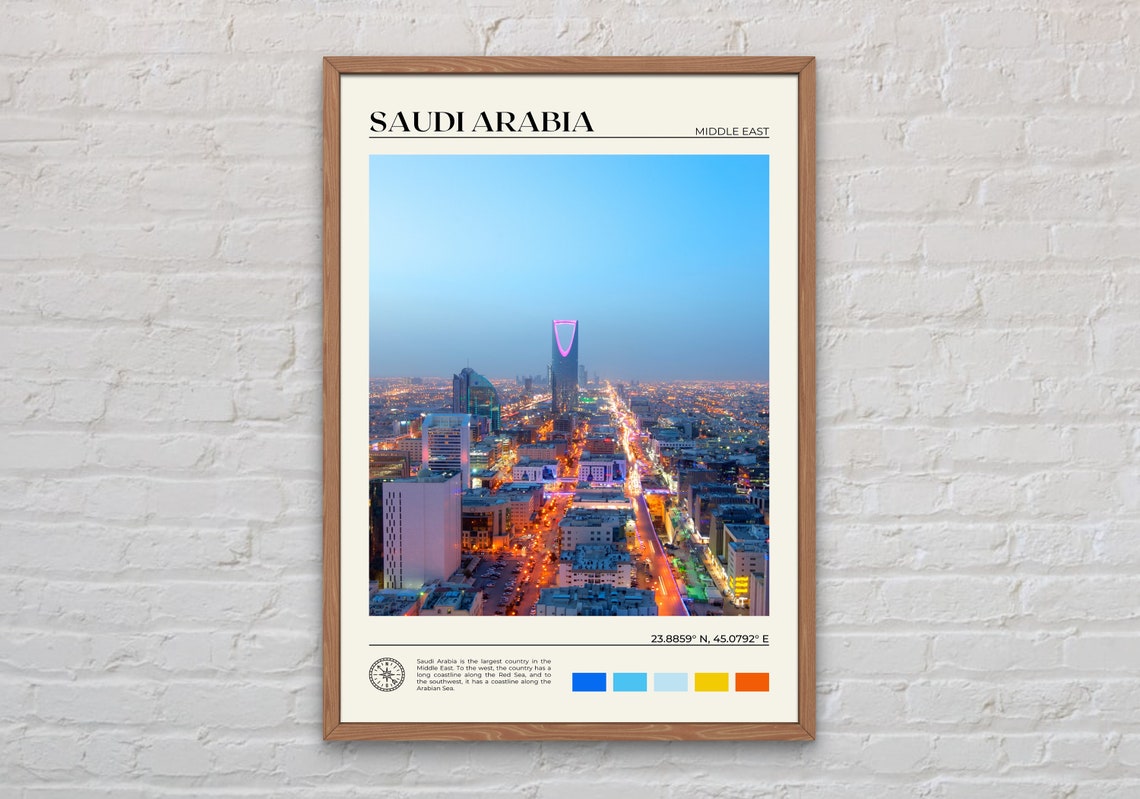 Saudi Arabia Riyadh Kingdom Tower Night Skyline Photo Poster