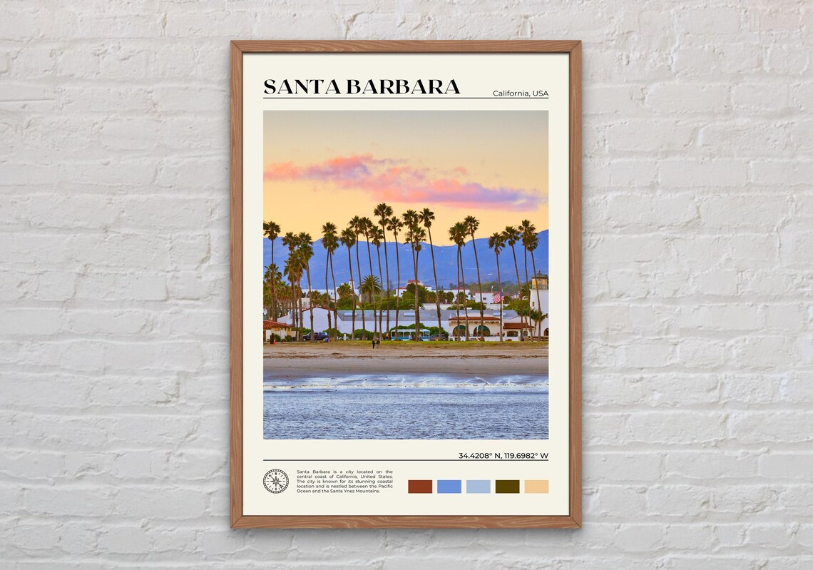 Santa Barbara Print, Holiday Wall Art Poster