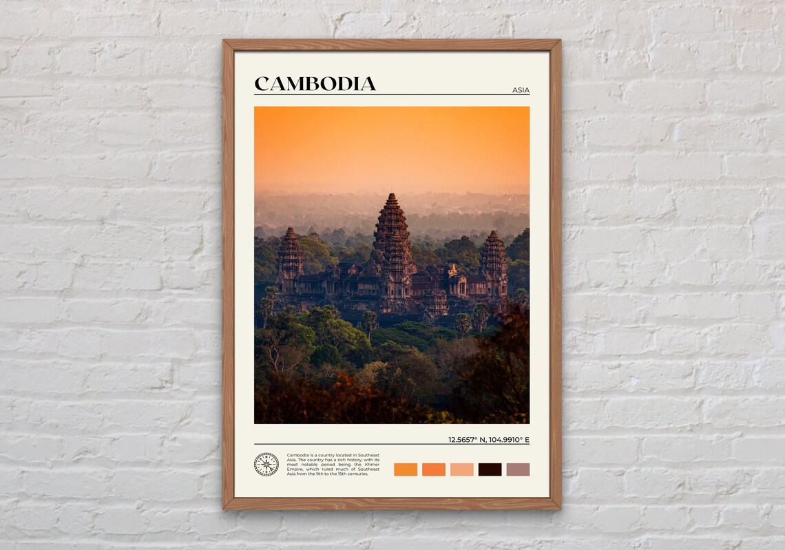 Cambodia Travel Poster, Asia Wall Art Print