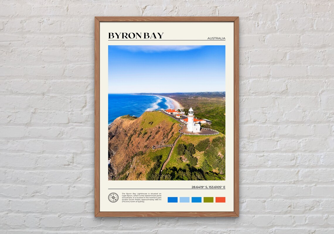 Byron Bay Travel Poster, Australia Place Print