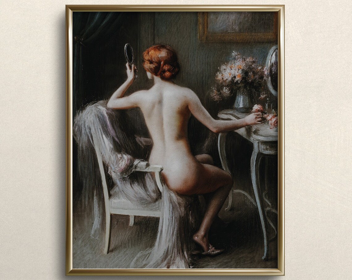 Red Haired Nude At Vanity Mirror Vintage Impressionist Art Poster