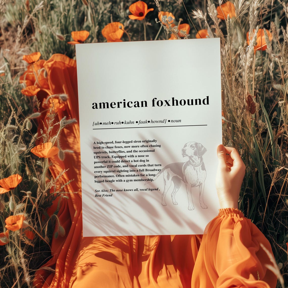 American Foxhound Dictionary Definition Funny Dog Breed Art Poster