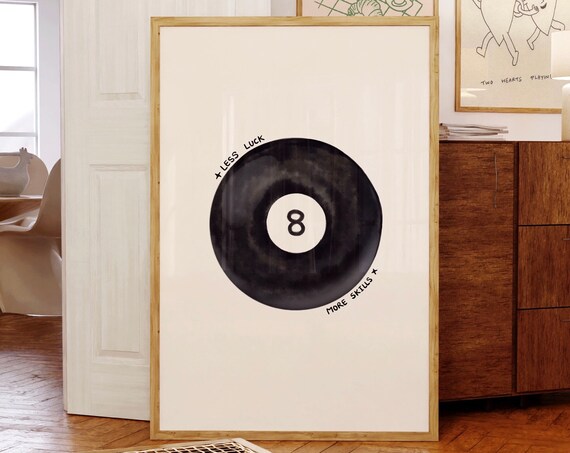 Vintage 8 Ball Pool Print, Retro Bar Cart Poster