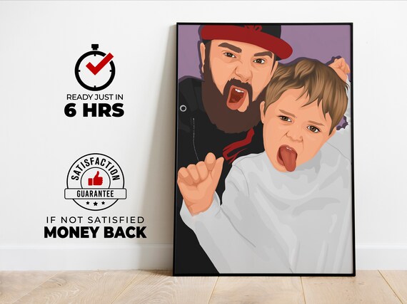 Personalized Fathers Day Funny Gift Custom Dad Portrait Dada Portrait Gift For Family Dad And Sun Portrait