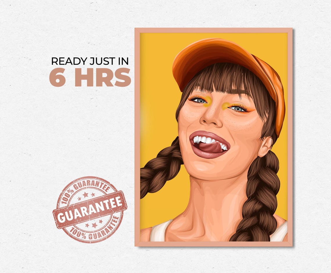 Custom Pop-Art Portrait of Playful Girl in Orange Cap Poster