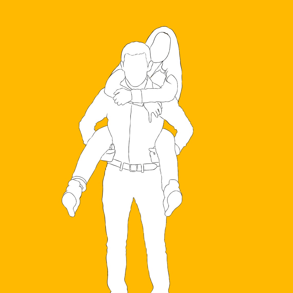 Couple Taking Selfie Faceless Line Drawing on Olive Green Poster - Image 2