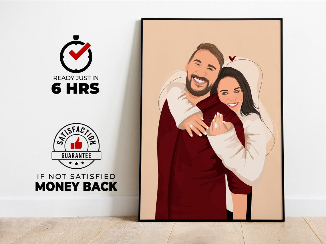 Custom Couple Hug From Behind Portrait in Burgundy and White Poster
