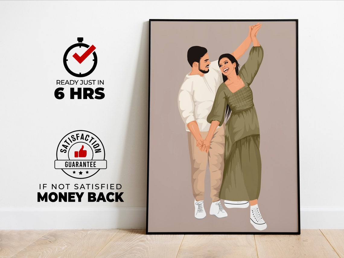 Custom Dancing Couple Portrait With Twirling Olive Dress Poster