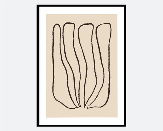 Minimal Abstract Line Drawing Wall Art Print Hand Drawn Neutral Modern Floral Illustration Contemporary Beige Poster Ma114