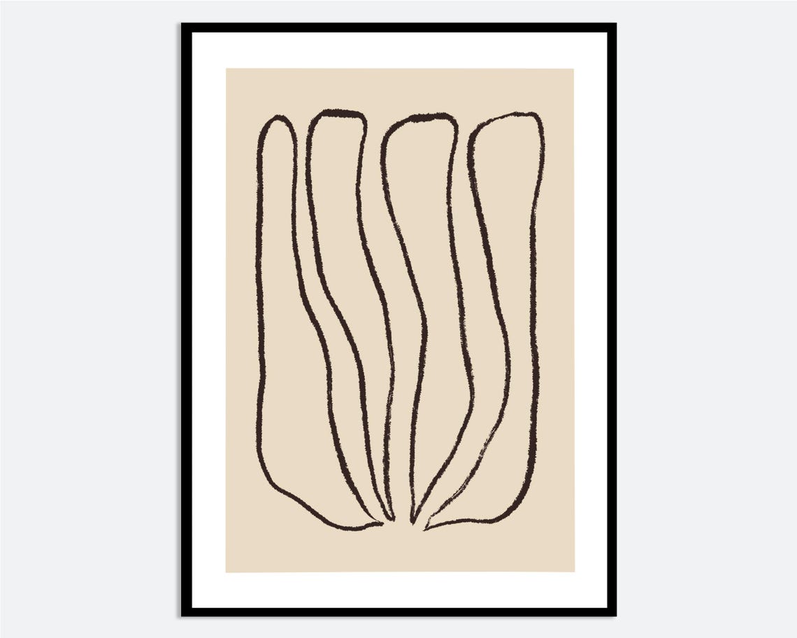 Minimal Abstract Line Drawing Neutral Beige Modern Art Print