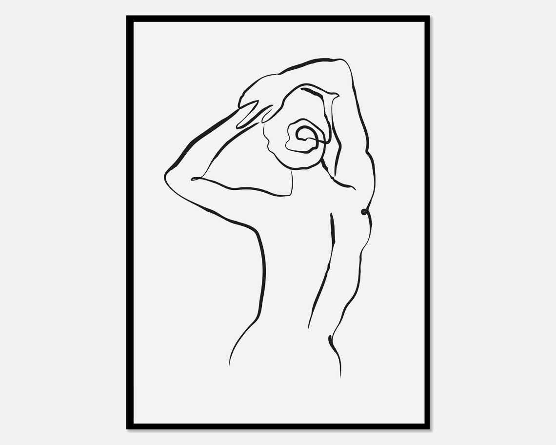 One Line Nude Figure Drawing Minimalist Black Line Body Art Poster