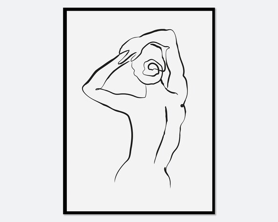 One Line Nude Figure Drawing Minimalist Black Line Body Art Poster