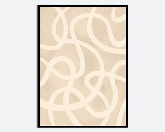 Minimalist Paint Strokes Abstract Wall Art Print White And Beige Line Scribbles Poster Mid Century Brush Geometric Ab17