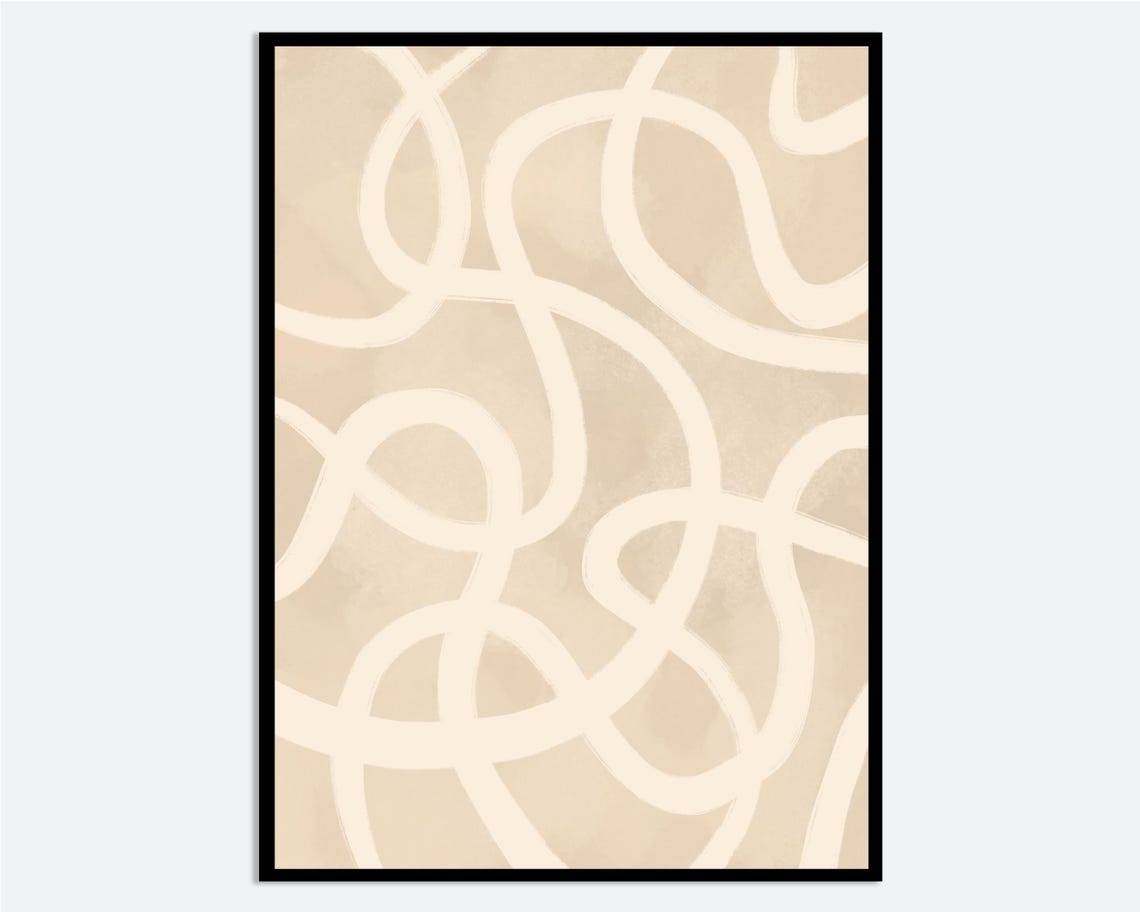 Minimalist Abstract Beige White Paint Stroke Loops Line Art Poster