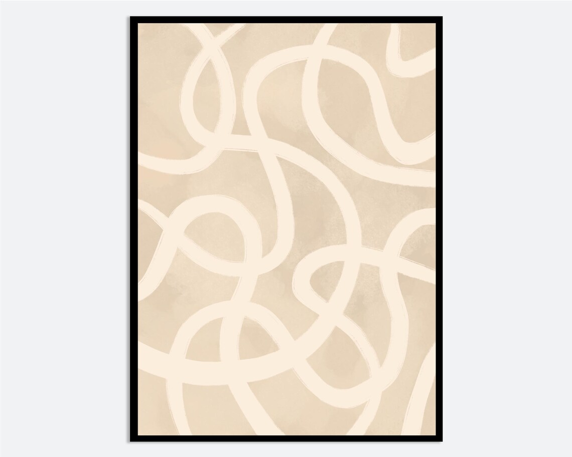 Minimalist Paint Strokes Abstract Wall Art Print White And Beige Line Scribbles Poster Mid Century Brush Geometric Ab17