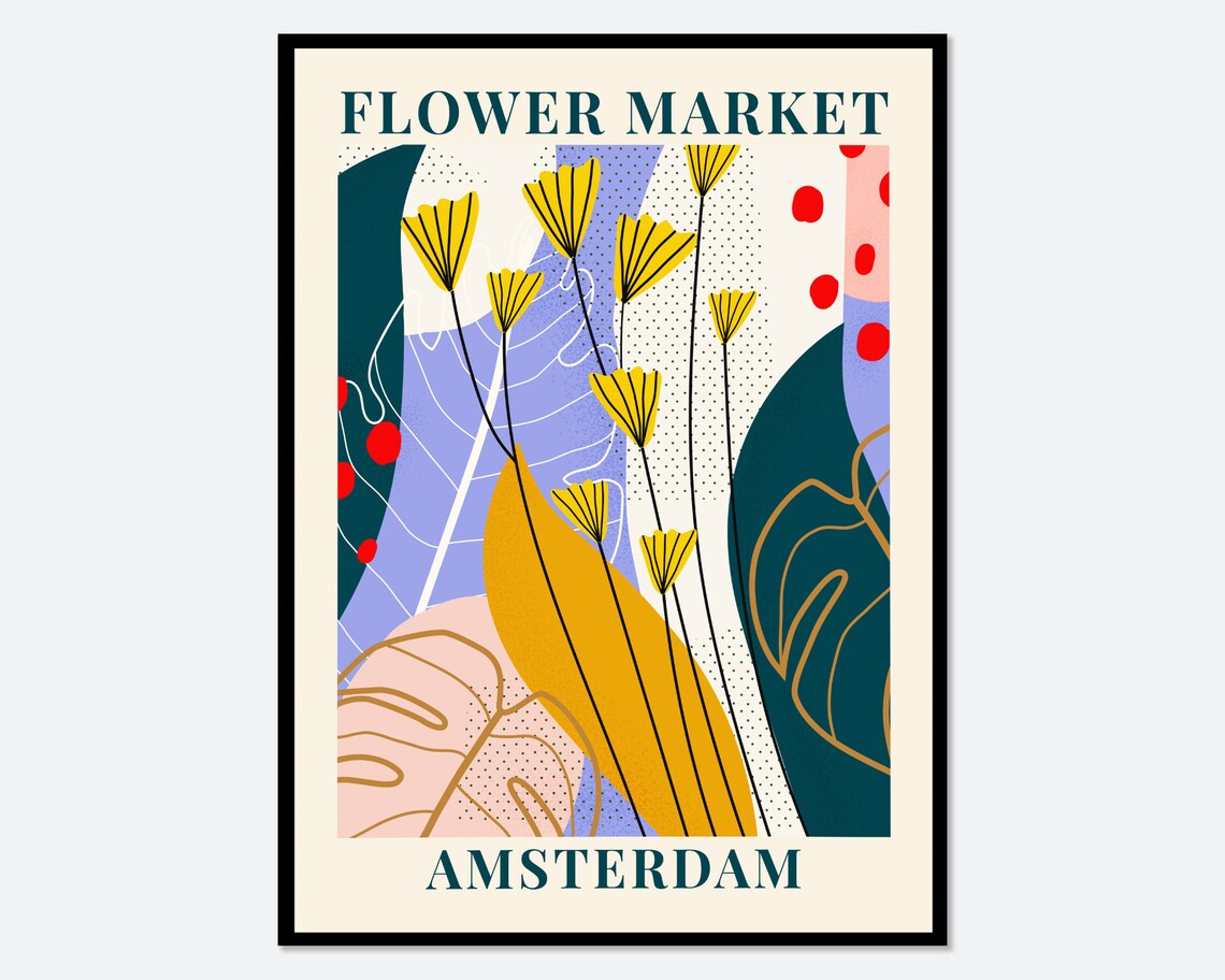 Flower Market Amsterdam Botanical Art Print, Spring Floral