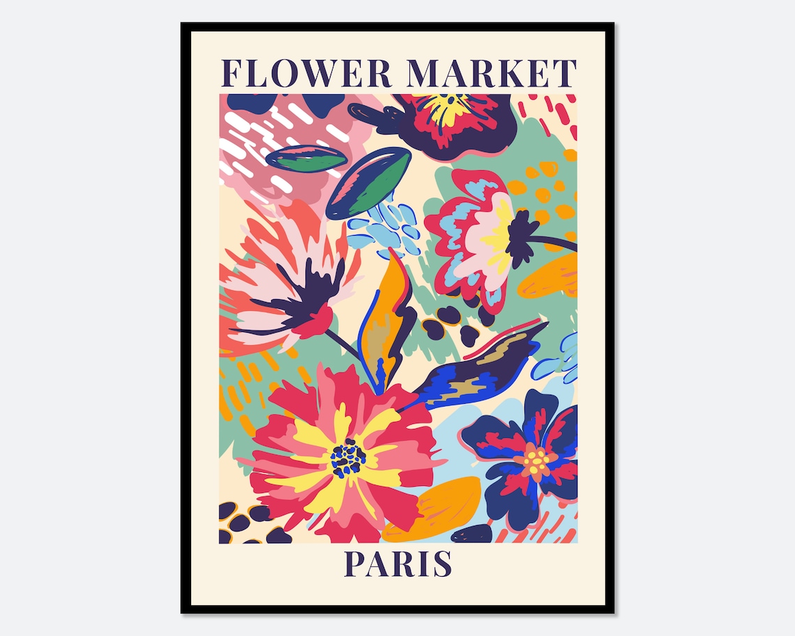 Flower Market Paris Botanical Art Print, Spring Flowers